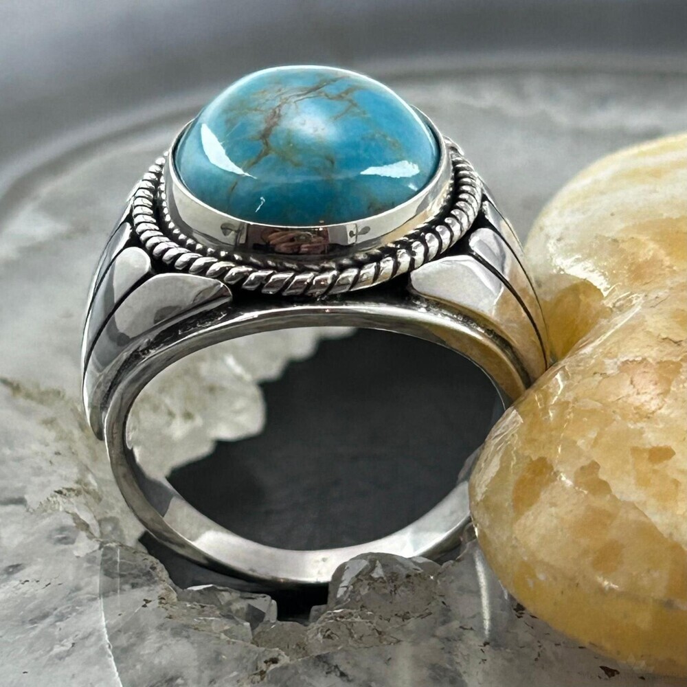 Native American Sterling Silver Oval  Turquoise Shield Ring Size 10.75 For Men - Picture 4 of 10